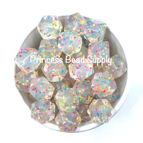 17mm Confetti Hexagon Silicone Beads,  100% Food Grade Silicone Beads, BPA Free , Sensory Beads, Silicone Loose Beads,