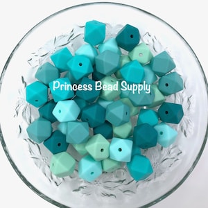 50 or 100 BULK Hexagon Silicone Beads,  Shades of Green Mix Silicone Beads, Wholesale Silicone Beads, Silicone Beads