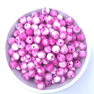 10mm Pink Marble Beads, Marble Beads, 10mm Acrylic Marble Beads, 10mm Mini Chunky Beads,  10mm Beads, 10mm Marble Beads