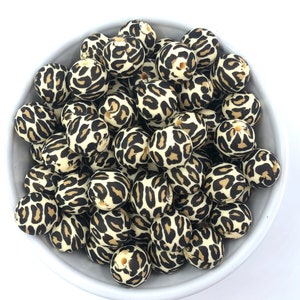 15mm Leopard Silicone Beads, Leopard Silicone Beads, Animal Print Silicone Beads, Silicone Beads