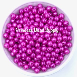 8mm Hot Pink Pearl Beads, 8mm Pearls,  8mm Faux Pink Pearls, 8mm Pink Pearls, 8mm Beads, Small Beads, Mini Beads, Acrylic Beads,