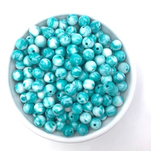 10mm Teal Marble Beads, Marble Beads, 10mm Acrylic Marble Beads, 10mm Mini Chunky Beads,  10mm Beads, 10mm Marble Beads