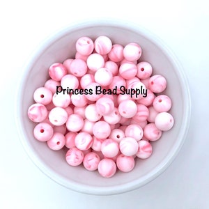 12mm Pink Marble Silicone Beads