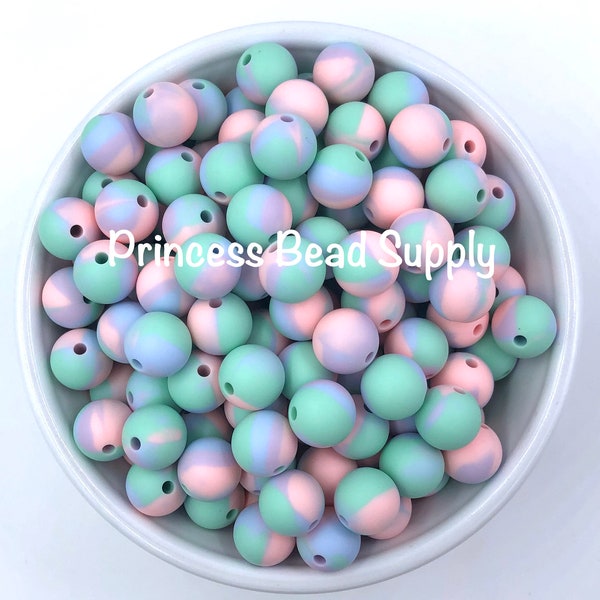 Tie Dye Silicone Beads, 12mm Pastel Tie Dye Silicone Beads, Multi-Colored Silicone Beads, Silicone Beads, Swirl Silicone Beads