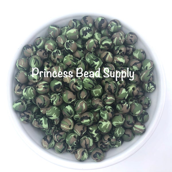 9mm Camo Silicone Beads, Camouflage Silicone Beads, Camo Print Silicone Beads, Silicone Beads, Silicone Beads