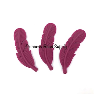 Wine Silicone Feather Pendants, Silicone Feather Beads, Silicone Feathers,