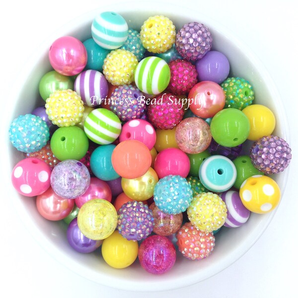 20mm Pink Coral Rainbow Chunky Acrylic Bead Mix