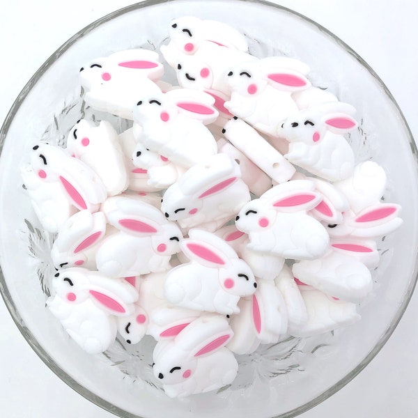 White Bunny Silicone Focal Beads, White Rabbit Silicone Beads Beads,  Bunny Shaped Silicone Beads,  Silicone Loose Beads, Wholesale Silicone