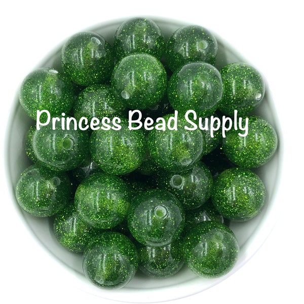 NEW Style!   20mm Green Glitter Beads,  Green Glitter Beads, Chunky Beads,  Bubble Gum Beads, Gumball Beads, Acrylic Beads, Wholesale Beads