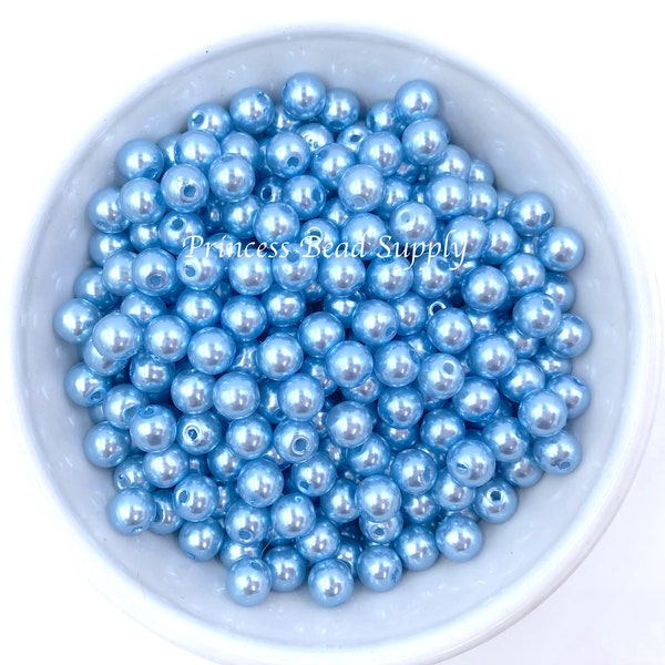 8mm Light Blue Pearl Beads, 100  8mm Faux Blue Pearls, 8mm Blue Pearls, 8mm Spacer Beads, Chunky Bubble Gum Beads