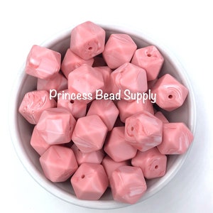 17mm Marble Strawberry Ice Hexagon Silicone Beads,  Silicone Beads, , , Silicone Loose Beads,