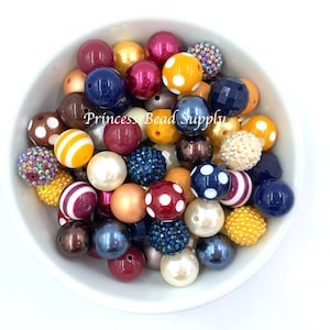 Fall Mix 20mm Chunky Bulk Beads, Maroon, Mustard, Navy, Ivory & Brown Bulk Bead Mix, Chunky Beads, Wholesale Beads, Bubble Gum Beads