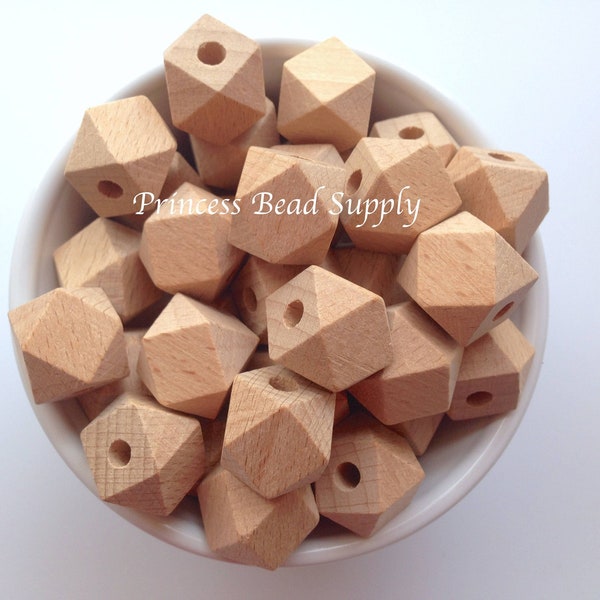 17mm Natural BEECH Wood Hexagon Beads, Wood Hexagon Beads, Natural Unfinished Wood Beads, Natural Wooden Beads