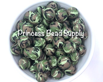 15mm Camo Silicone Beads, Camouflage Silicone Beads, Camo Print Silicone Beads, Silicone Beads
