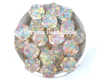 17mm Confetti Hexagon Silicone Beads