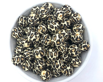 15mm Leopard Silicone Beads, Leopard Silicone Beads, Animal Print Silicone Beads, Silicone Beads