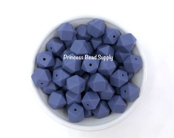 14mm Denim Blue Mini Hexagon Silicone Beads