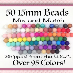 50 BULK 15mm Silicone Beads, 50 Silicone Beads Wholesale, Food Grade Silicone, BPA Free, Loose Beads