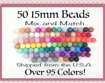 50 BULK 15mm Silicone Beads, 50 Silicone Beads Wholesale, Food Grade Silicone, BPA Free, Loose Beads