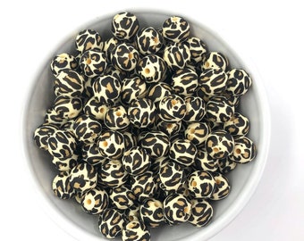 12mm Leopard Silicone Beads,  Leopard Silicone Beads, Animal Print Silicone Beads, Silicone Beads