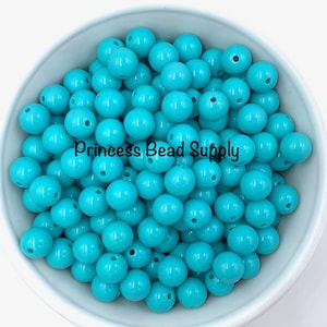 10mm Cyan Solid Beads,  Light Teal Mini Chunky Beads, Small Beads, Mini Beads, 10mm Beads, 10mm Solid Beads, Acrylic Beads