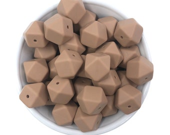 14mm Latte Mini Hexagon Silicone Beads
