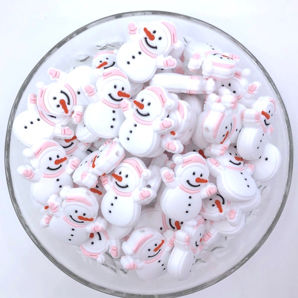 Pink Snowman Silicone Focal Beads,  Snowman Silicone Beads, Christmas Shaped Silicone Beads,  Silicone Beads, Winter Beads,