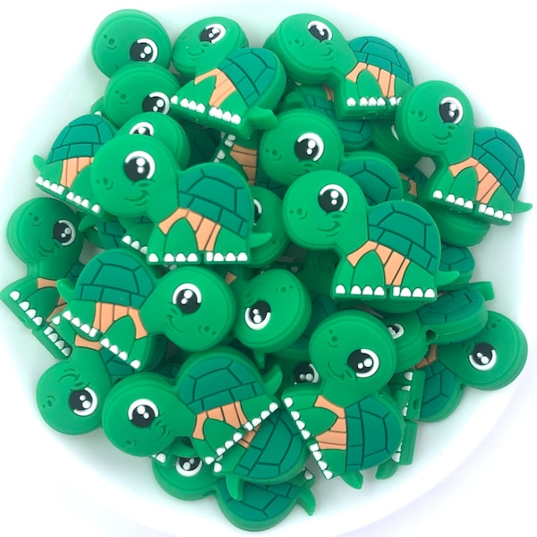 Dark Green Turtle Silicone Focal Beads,   Turtle Silicone Beads,  Turtle Shaped Silicone Beads,  Wholesale Silicone, Silicone Beads