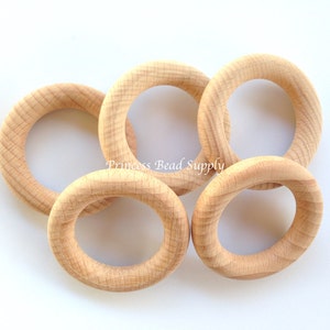 54mm Natural BEECH Wood Rings, 2 Natural Unfinished Round Wood Rings, Natural Wooden Rings, Wood Circle Donut Ring image 2