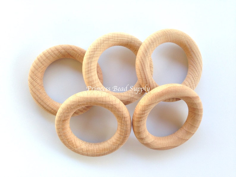 54mm Natural BEECH Wood Rings, 2 Natural Unfinished Round Wood Rings, Natural Wooden Rings, Wood Circle Donut Ring image 2