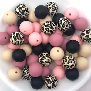 Shades of Rose Pink Leopard Silicone Bead Mix
