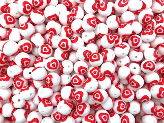 15mm Heart Beads Round Silicone Beads, Heart Silicone Beads, Valentine  Silicone Beads