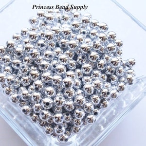 100 6mm Silver Plated Round Spacer Beads, Chunky Necklace Spacer Beads image 2