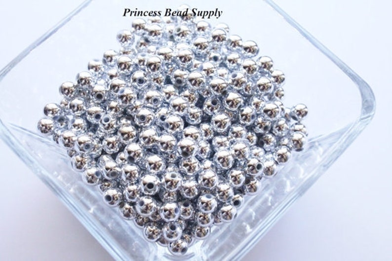 100 6mm Silver Plated Round Spacer Beads, Chunky Necklace Spacer Beads image 2