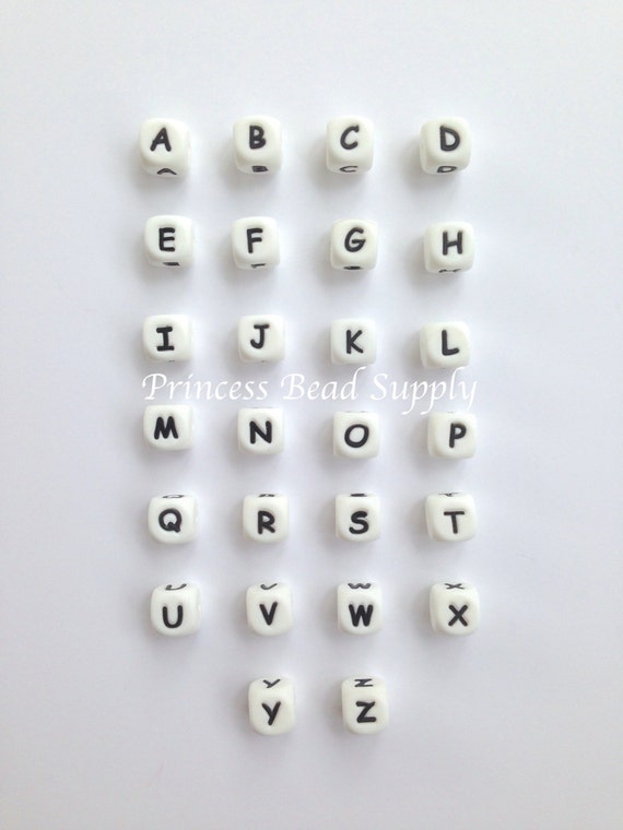 50x mixed WHITE silicone letter beads alphabet names DIY kids bag tag  keyrings