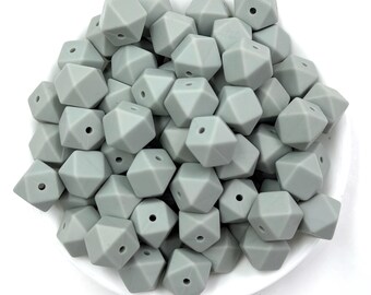 14mm Gray-Green Mini Hexagon Silicone Beads