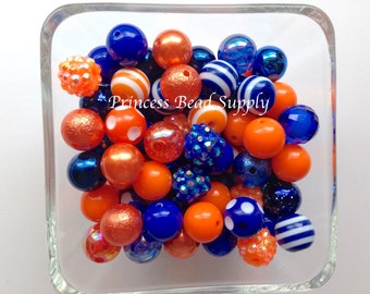 Royal Blue & Orange 12mm Chunky Bulk Bead Mix, 100 12mm Bulk Bead Mix,  12mm Mini Chunky Beads,  100 Bubble Gumball Beads,  Wholesale Beads
