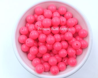 12mm Neon Pink Solid Beads Set of 20 or 50,  Neon Pink Chunky Beads,  Mini Chunky Beads, Chunky Bubble Gum Beads, Gumball Acrylic Beads