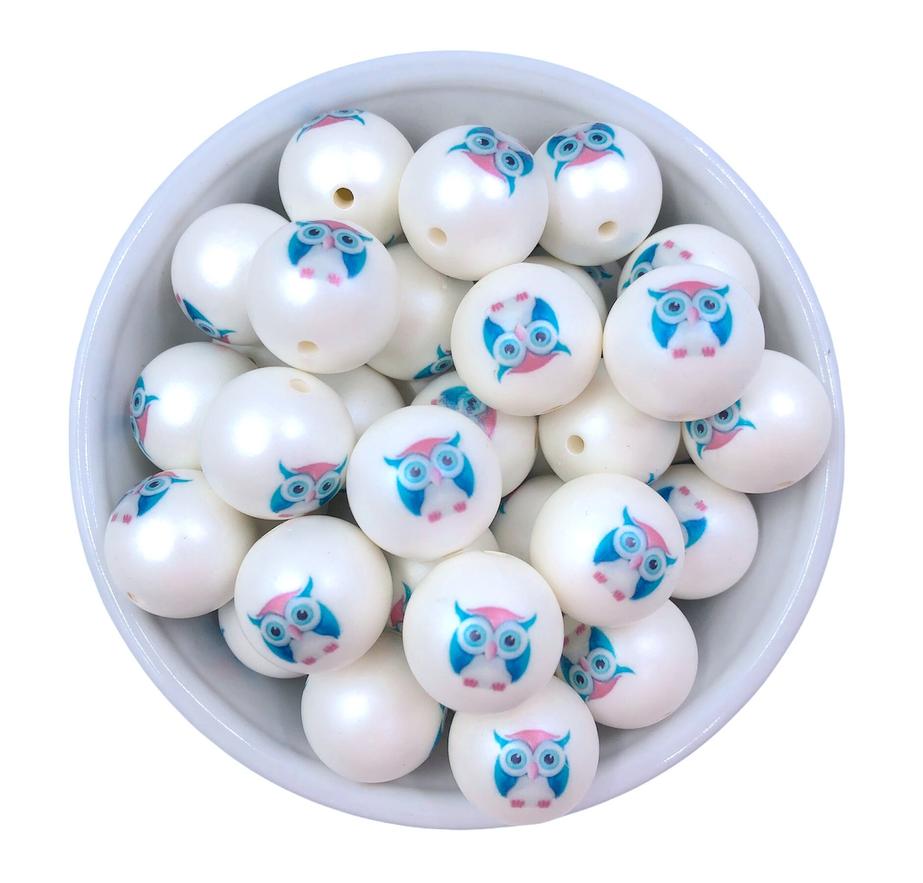 20mm Blue Owl Printed Chunky Beads: Acrylic Beads