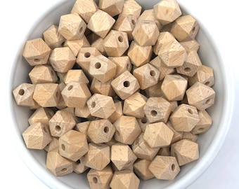 12mm Natural BEECH Wood Hexagon Beads