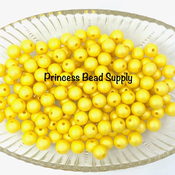 10mm Yellow Matte Pearl Beads, 50 Yellow Matte Pearls, 10mm Mini Chunky Beads, 10mm Beads, 10mm Matte Pearls,  Acrylic Beads