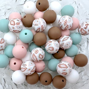 Brown & Blue Western Silicone Bead Mix--Ballet Pink, Pale Blue, Latte, White