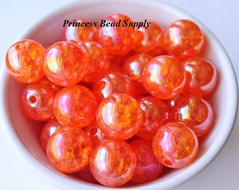 20mm Orange Crackle Chunky Beads Set of 10, Bubble Gum Beads, Gumball Beads, Acrylic Beads