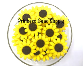Sunflower Silicone Focal Beads, Large Yellow Sunflower Silicone Beads, 40mm Sunflower Beads,  Silicone Flower Beads