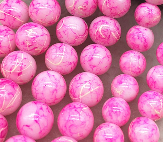 SALE--6mm Pink Glass Beads, 6mm Glass Beads, 6mm Marble Beads, 6mm Mini  Beads