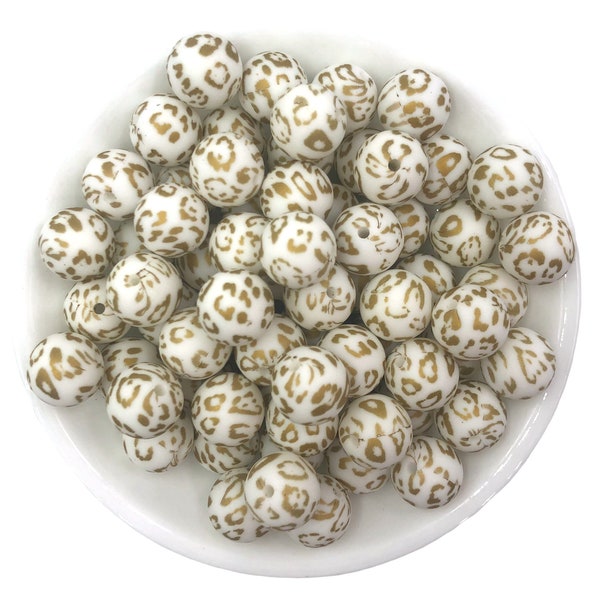 15mm Metallic Gold Leopard Silicone Beads, Leopard Silicone Beads, Animal Print Silicone Beads, Silicone Beads