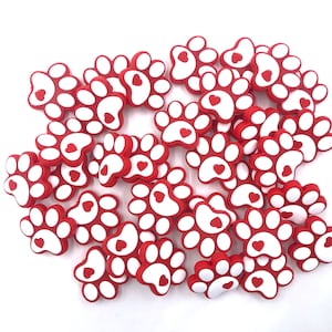 Red & White Paw Print Silicone Focal Beads, Paw Print Silicone Beads, Paw Shaped Silicone Beads,  Dog Paw Beads,Cat Paw Beads,Silicone Beads