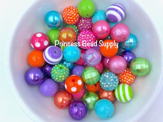 100 Qty 20mm Beads, Colorful Beads, Bubblegum Beads, Acrylic Beads , Chunky  Bead