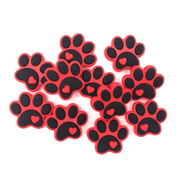 Red Paw Print Silicone Focal Beads,   Paw Print Silicone Beads,  Paw Shaped Silicone Beads,  Dog Paw Beads, Cat Paw Beads, Silicone Beads
