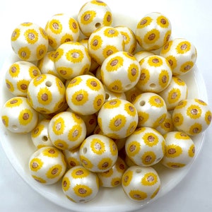 20mm All Over Sunflower Printed Chunky Beads,   Flower Printed Beads,  Flower Acrylic Beads